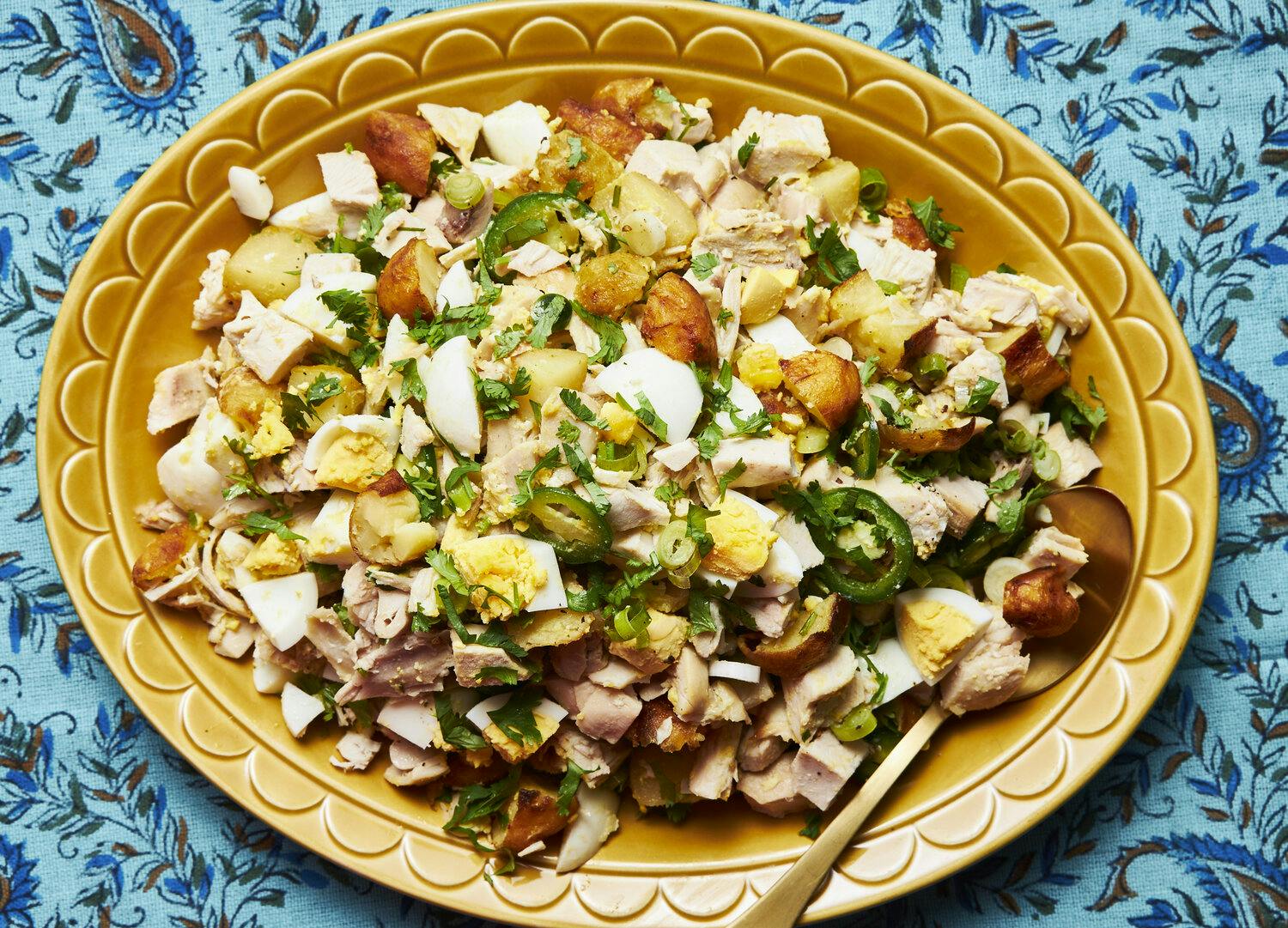 Indian-Baghdadi Shabbat Salad With Chicken, Potatoes, and Egg image