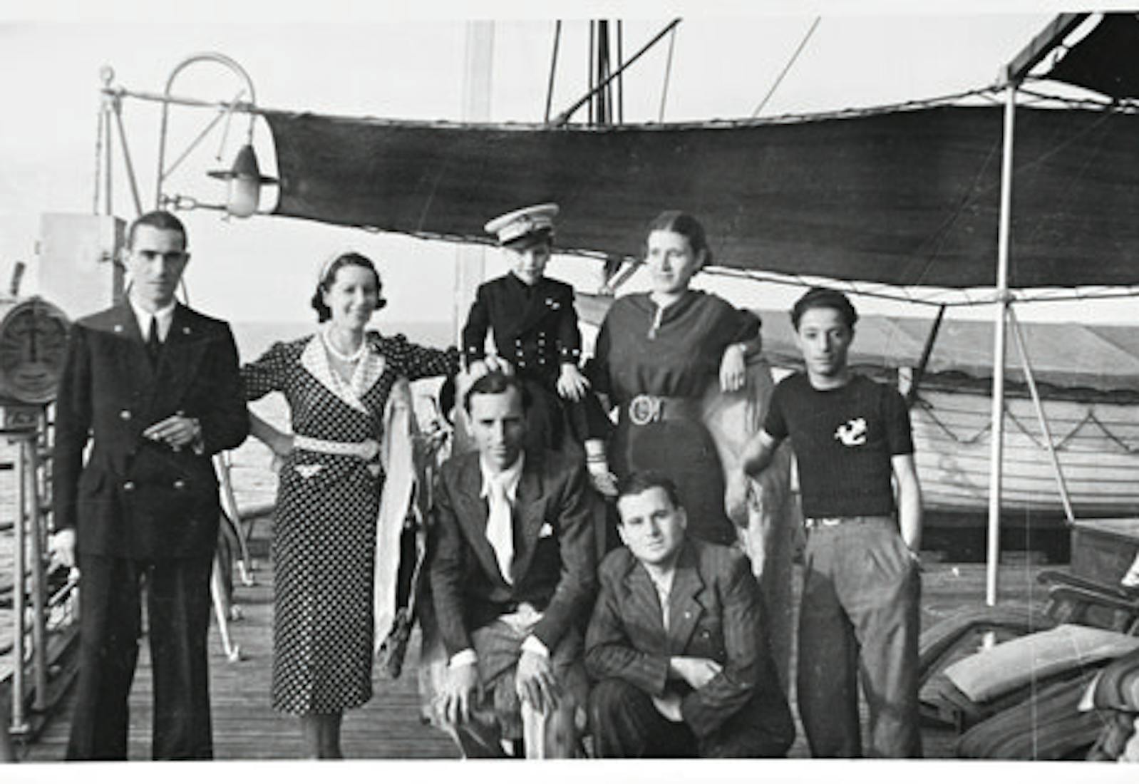 Stella's father Sam ( far right) and friends on a boat from Rhodes to Rhodesia, 1936.