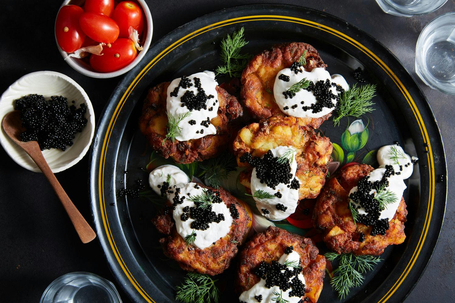 White Fish and Potato Latkes With Caviar and Sour Cream image