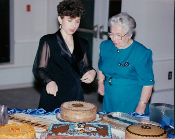 Eva with her mother at her middle son's Bar Mitzvah in 1992. 