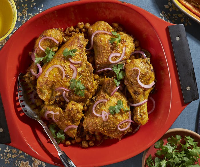 Chicken with Turmeric Tahini, Chickpeas, and Onions image