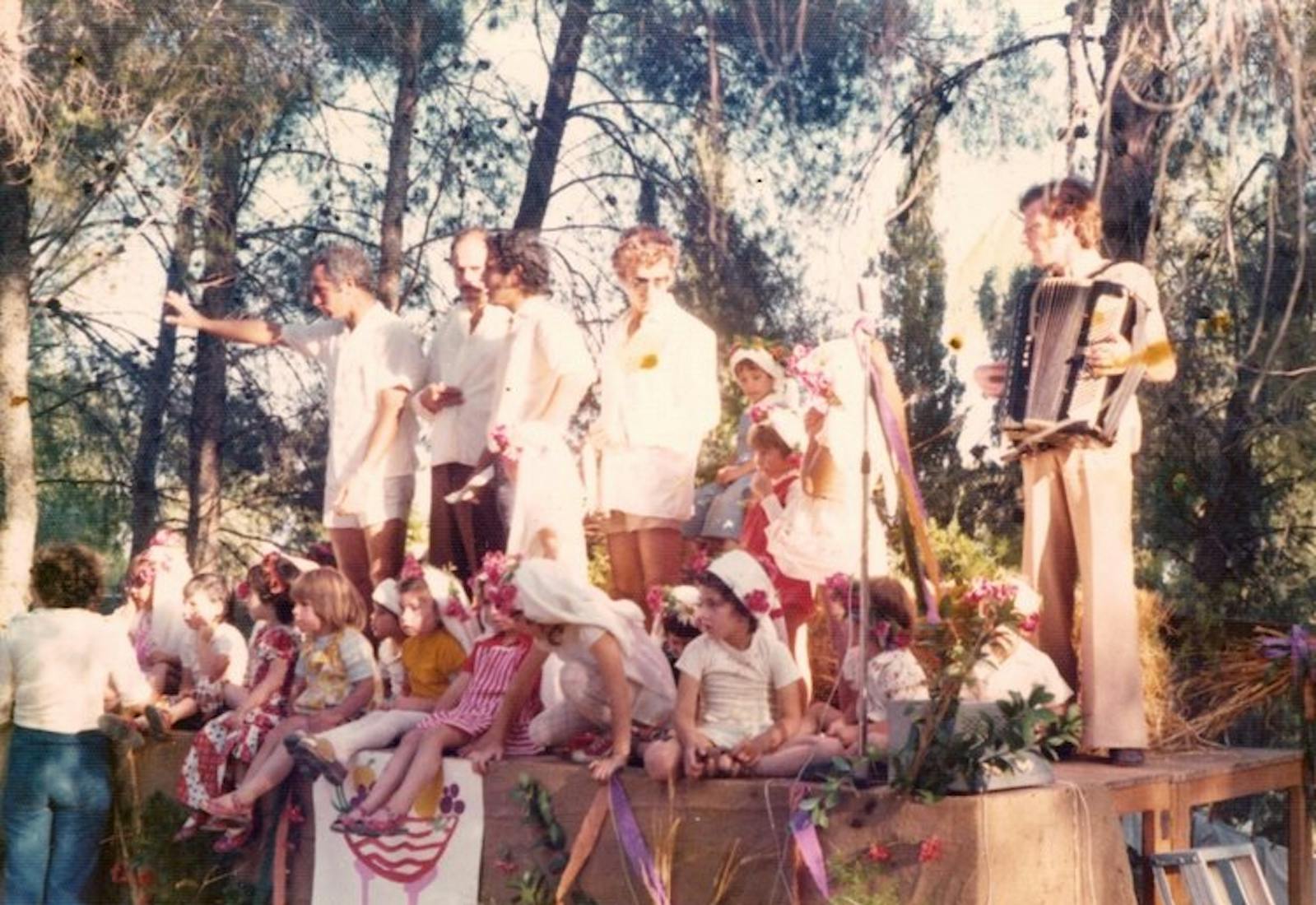Members of Kibbutz Ma'ale HaHamisha celebrating Shavuot.
