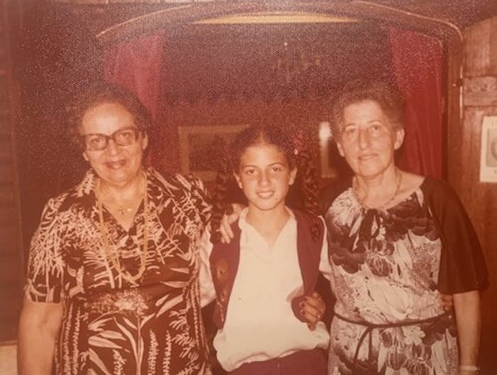 Rottem (center) with Hanom (left) and her Swiss grandmother Giza (right) at her Bat Mitzvah in Israel in 1979.