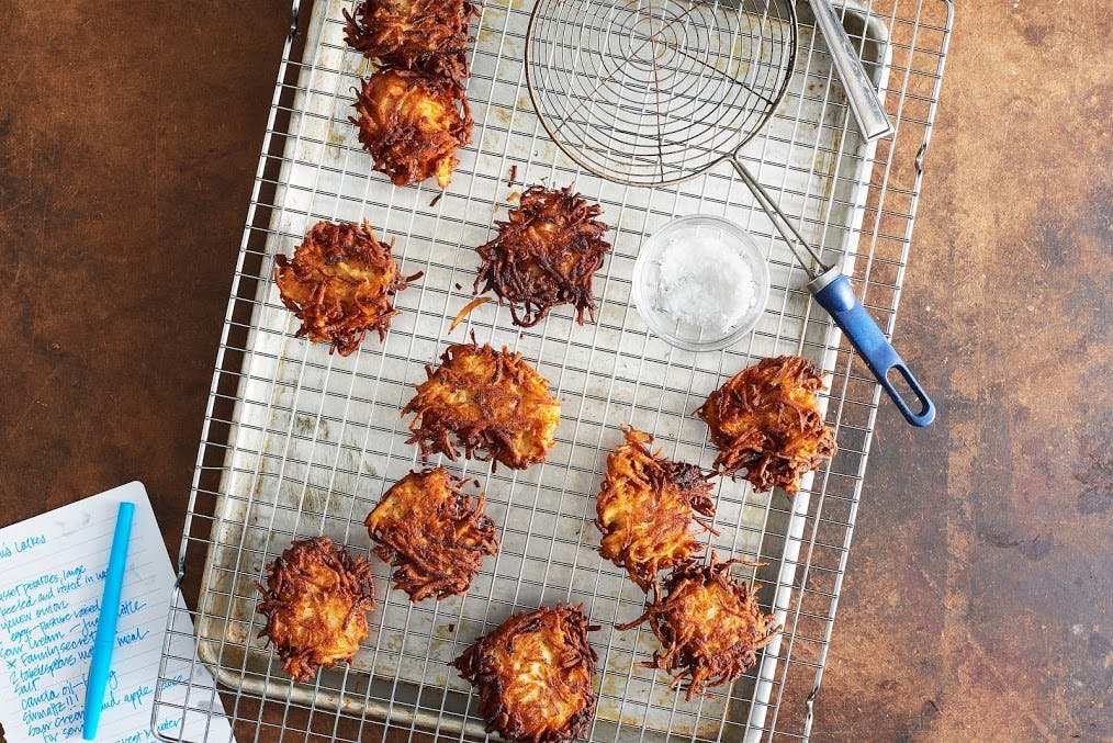 Crispy latkes on cooling wrack