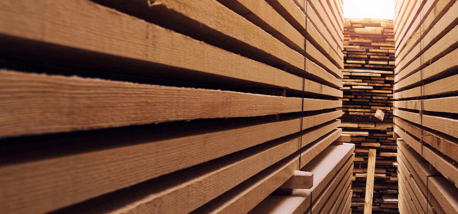 close up of stacks of industrial lumber