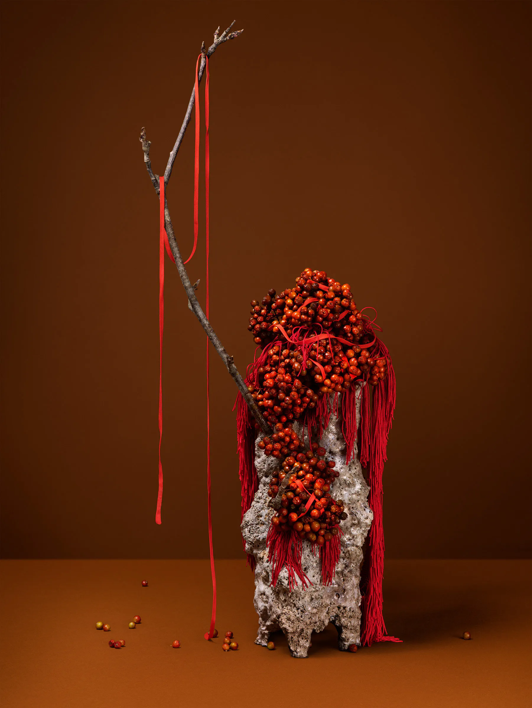 Tied together with red thread (rowan, moon tree, mountain ash) by Ann Shelton