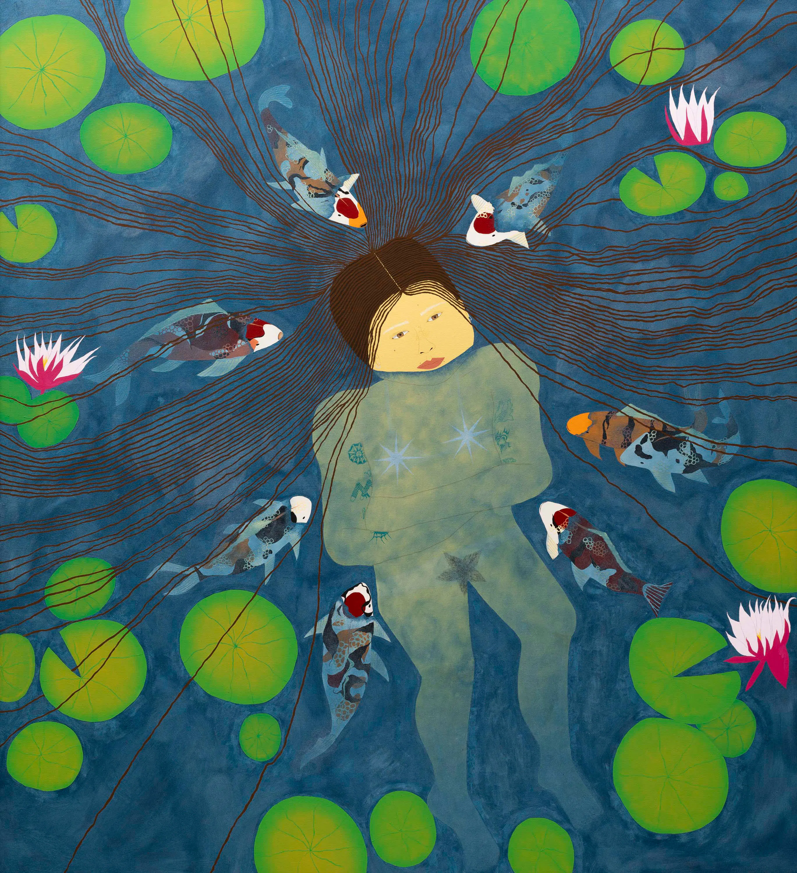 Self-portrait with Koi (print) by Claudia Kogachi
