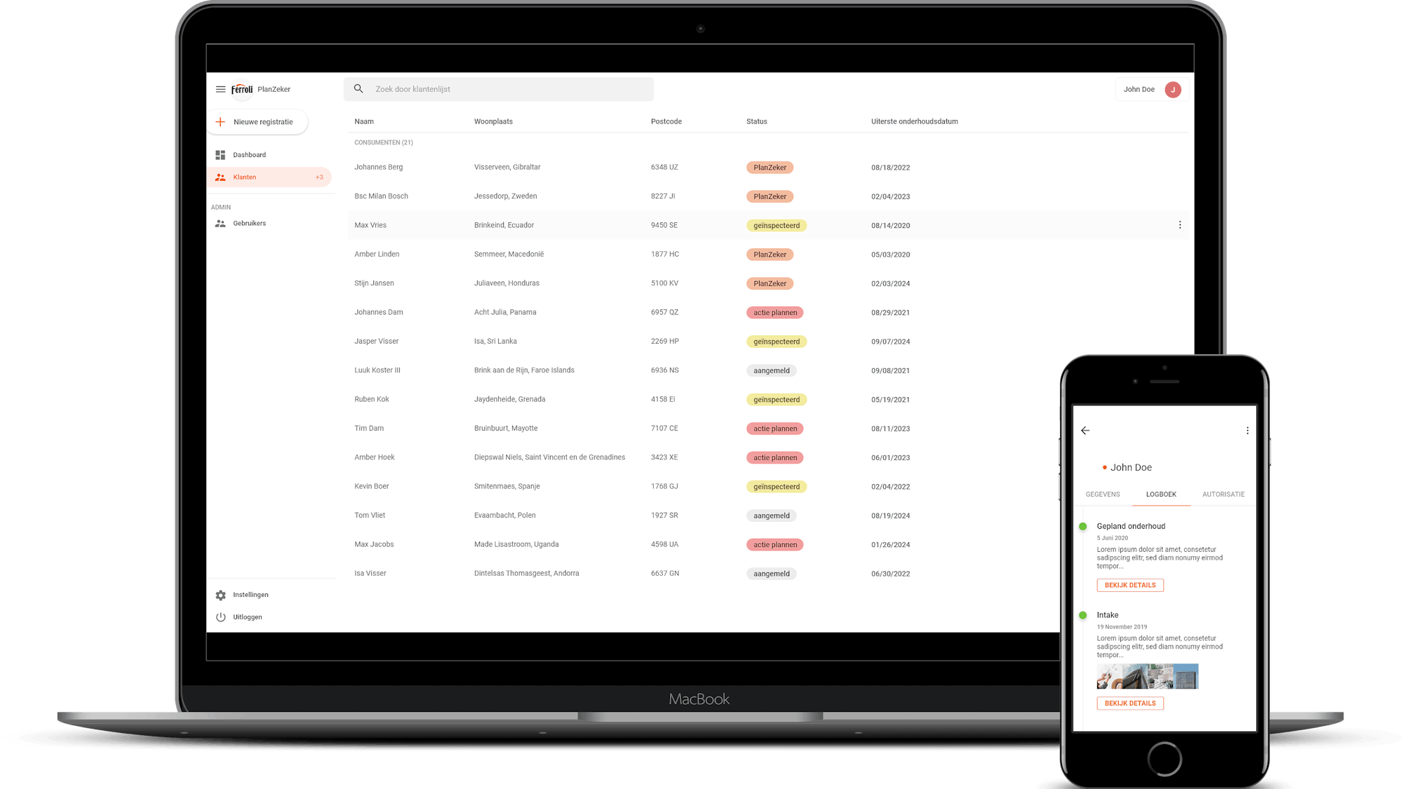 Ferroli webapp voor desktop en mobiel