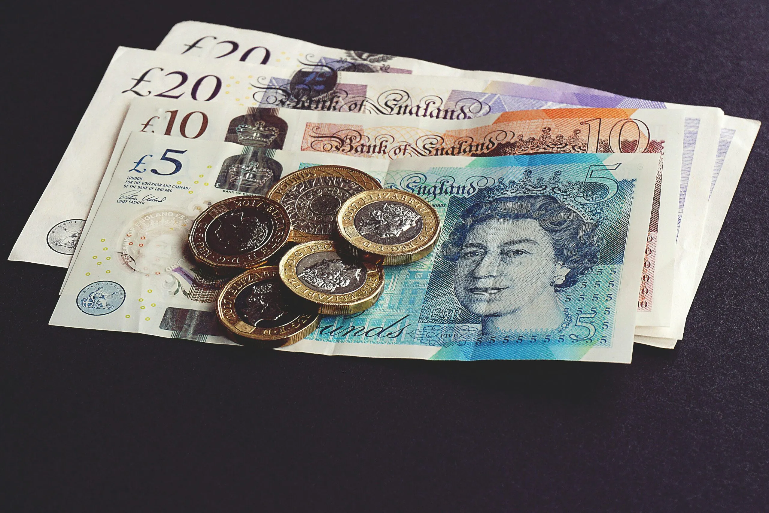 A small pile of British currency