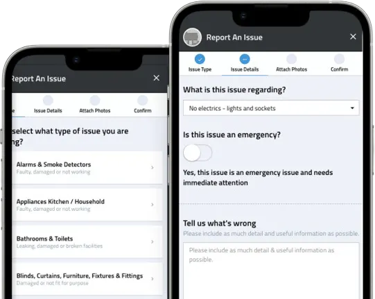 Examples of PropertyFile app menu screens