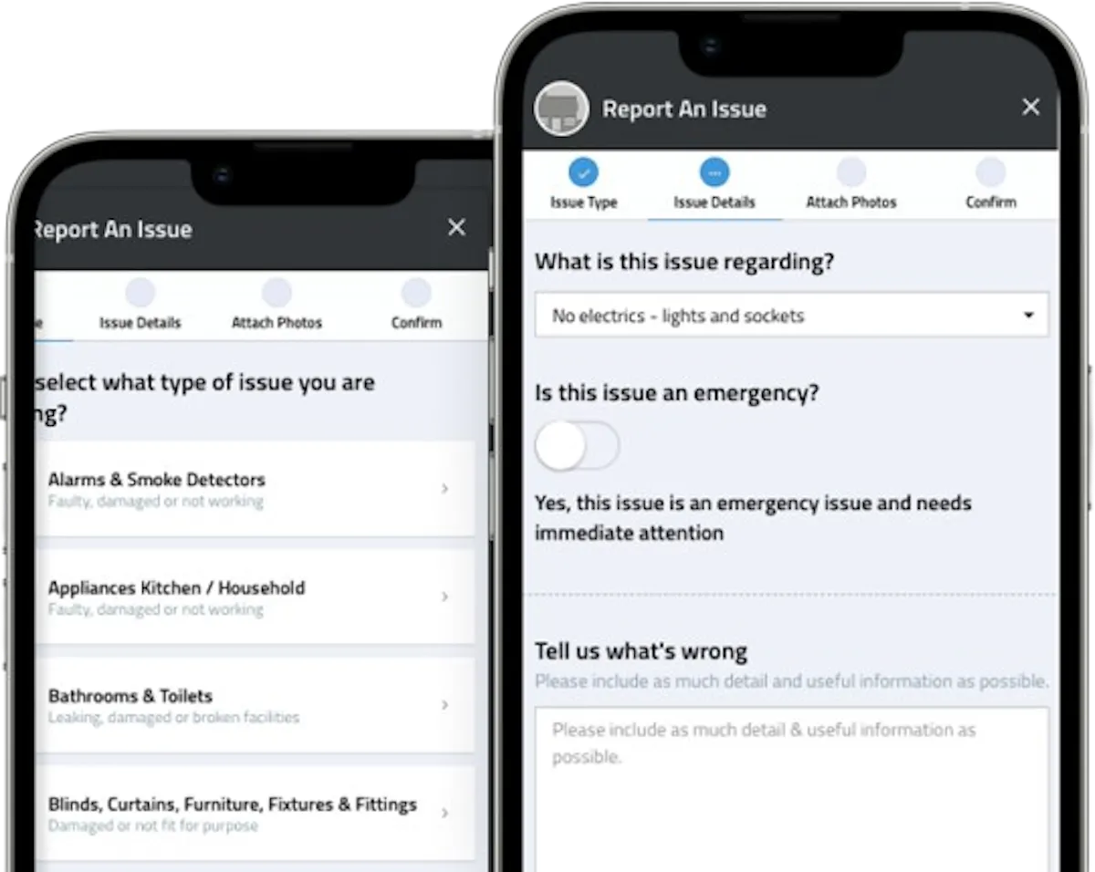 Examples of PropertyFile app menu screens