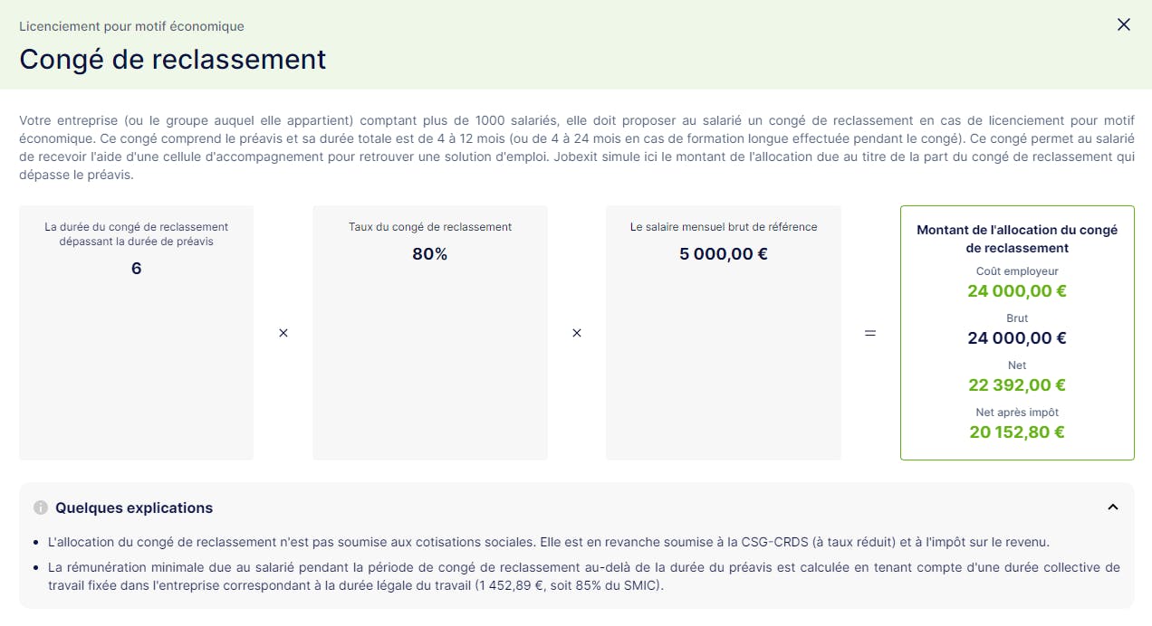 Le calcul de l'allocation du congé de reclassement par Jobexit