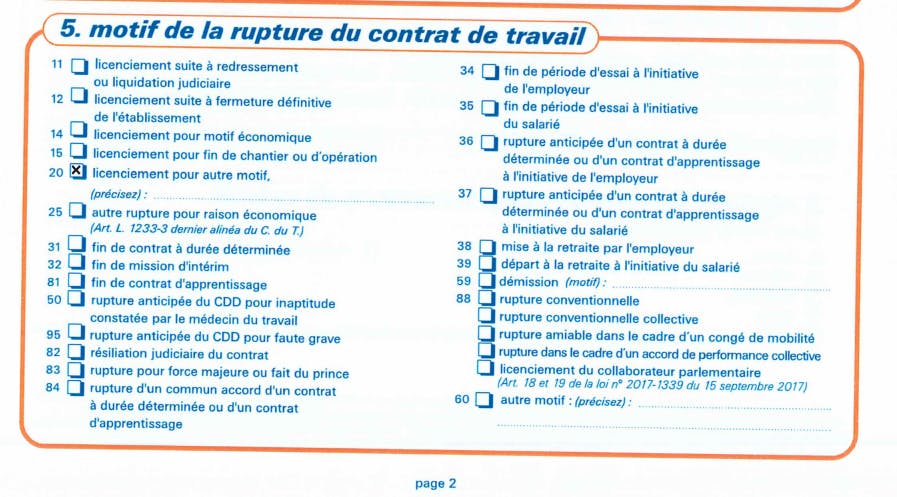 Visuel motif de la rupture du contrat de travail