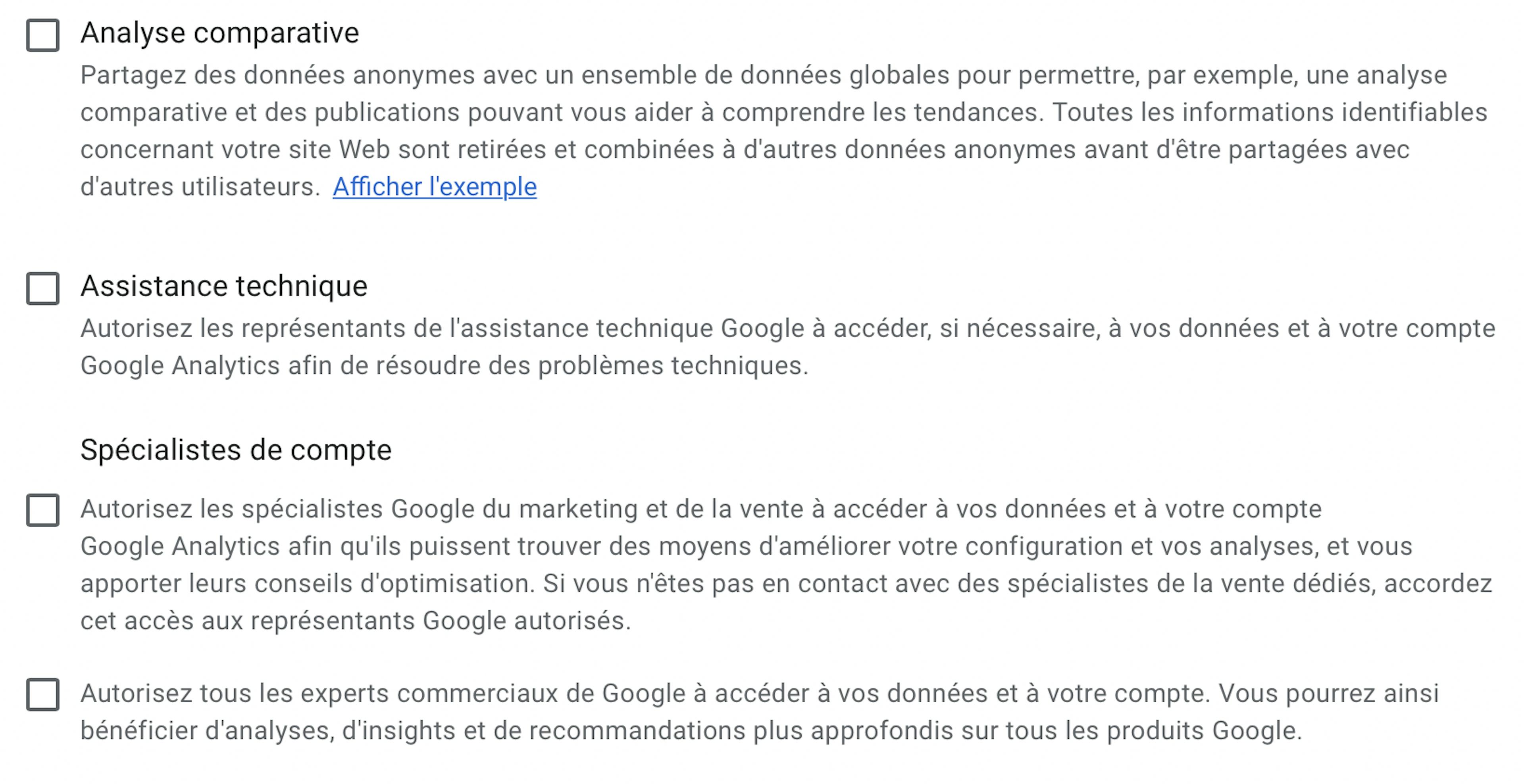 Illustration du paramétrage de google analytics