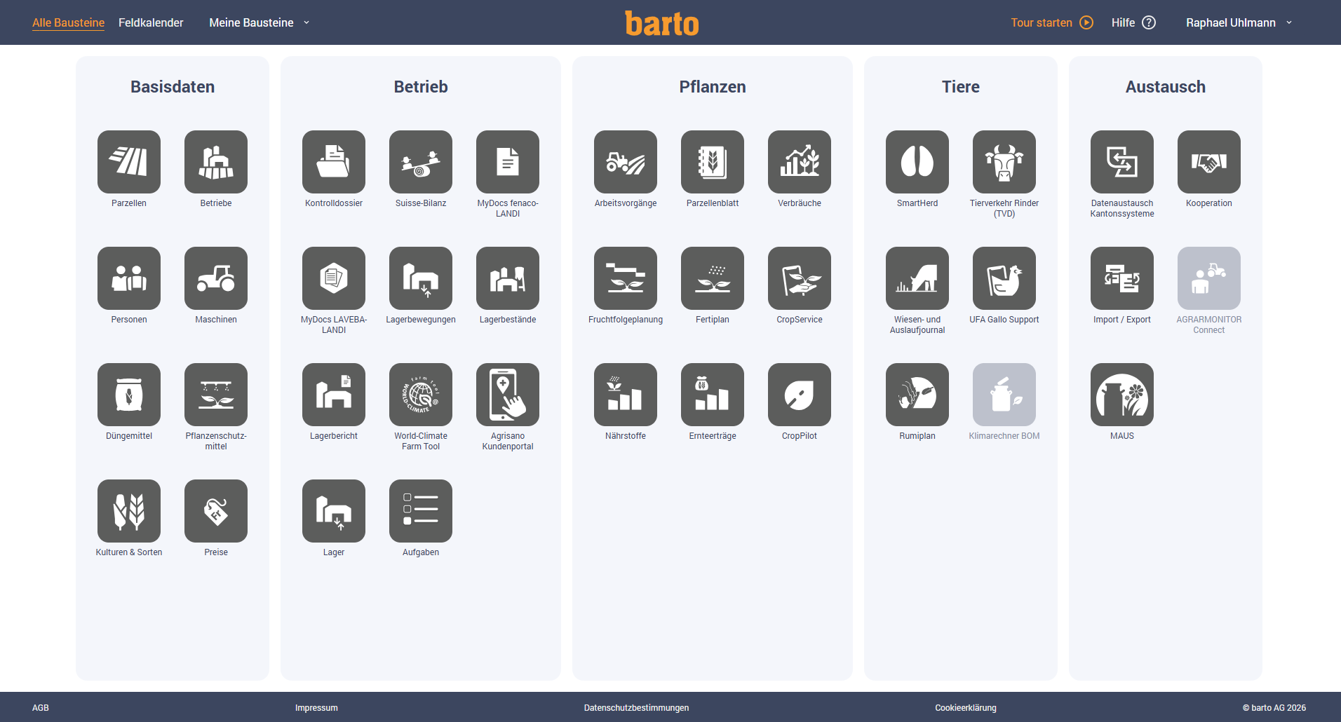 barto Smart Farming — field calendar, feed charts, mobile UX