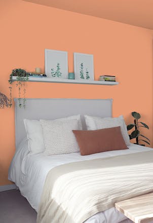 bedroom painted with Coral Silk