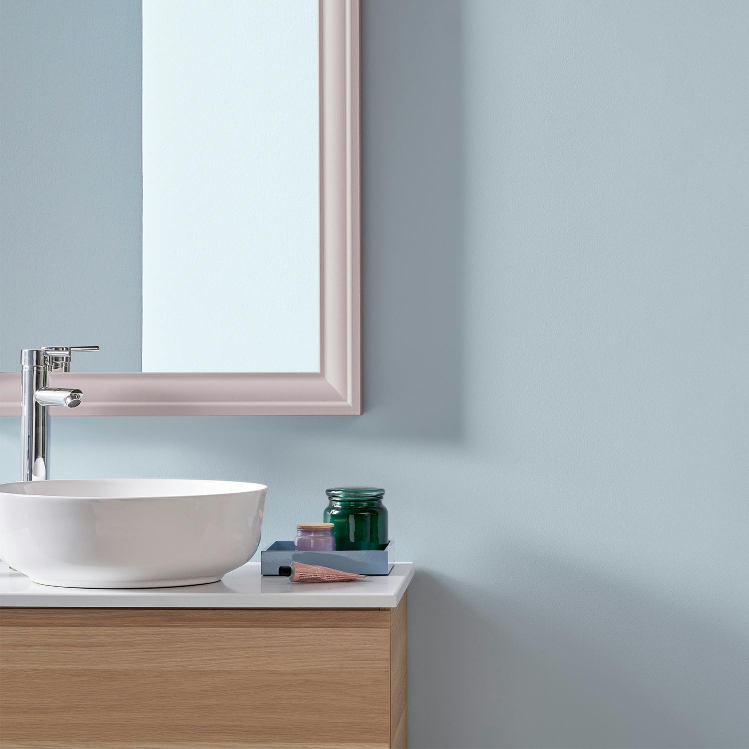 light blue bathroom wall