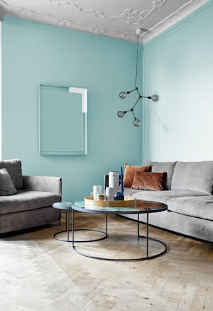 Living room painted in Winter Shiver