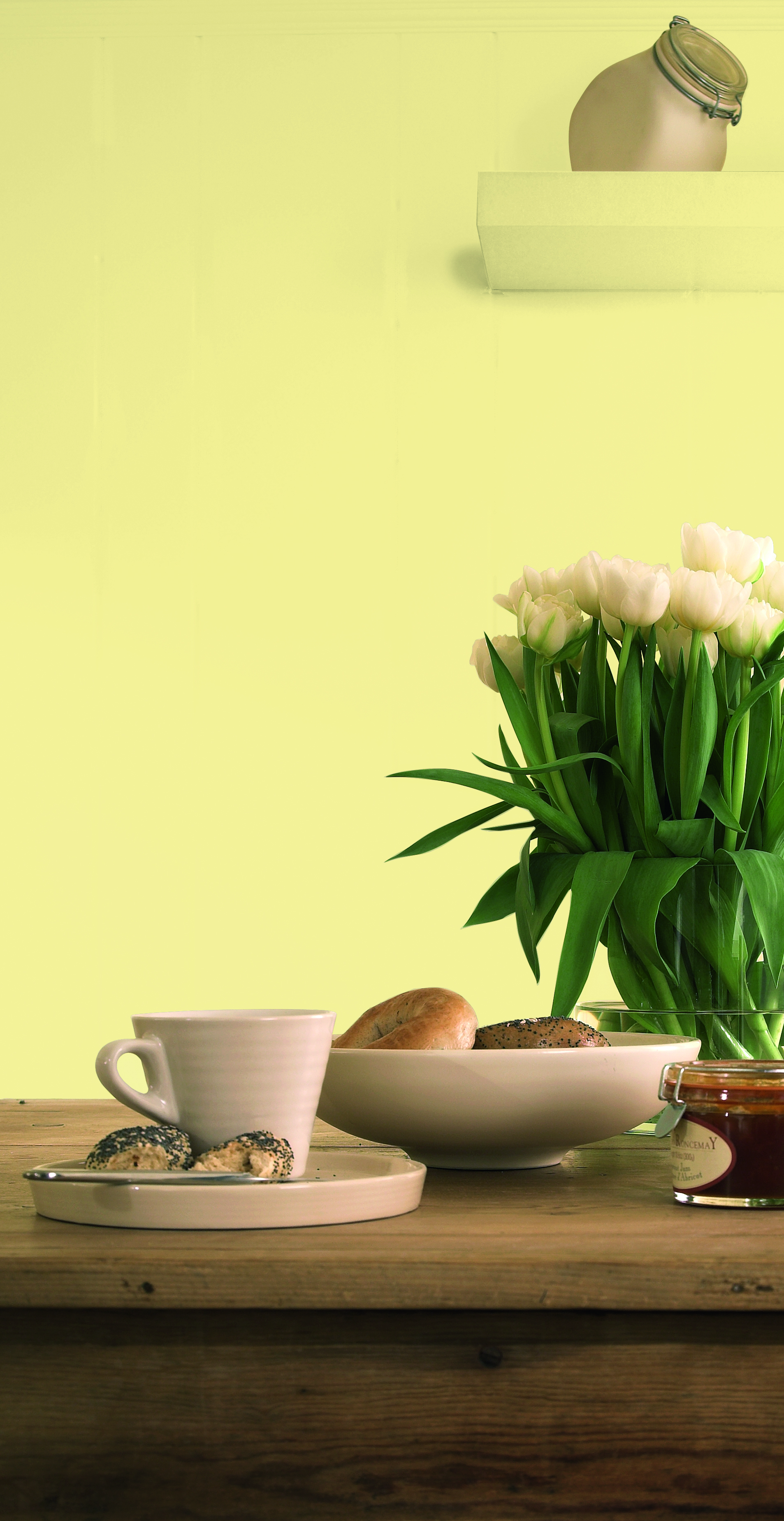 pastel yellow wall with flowers 