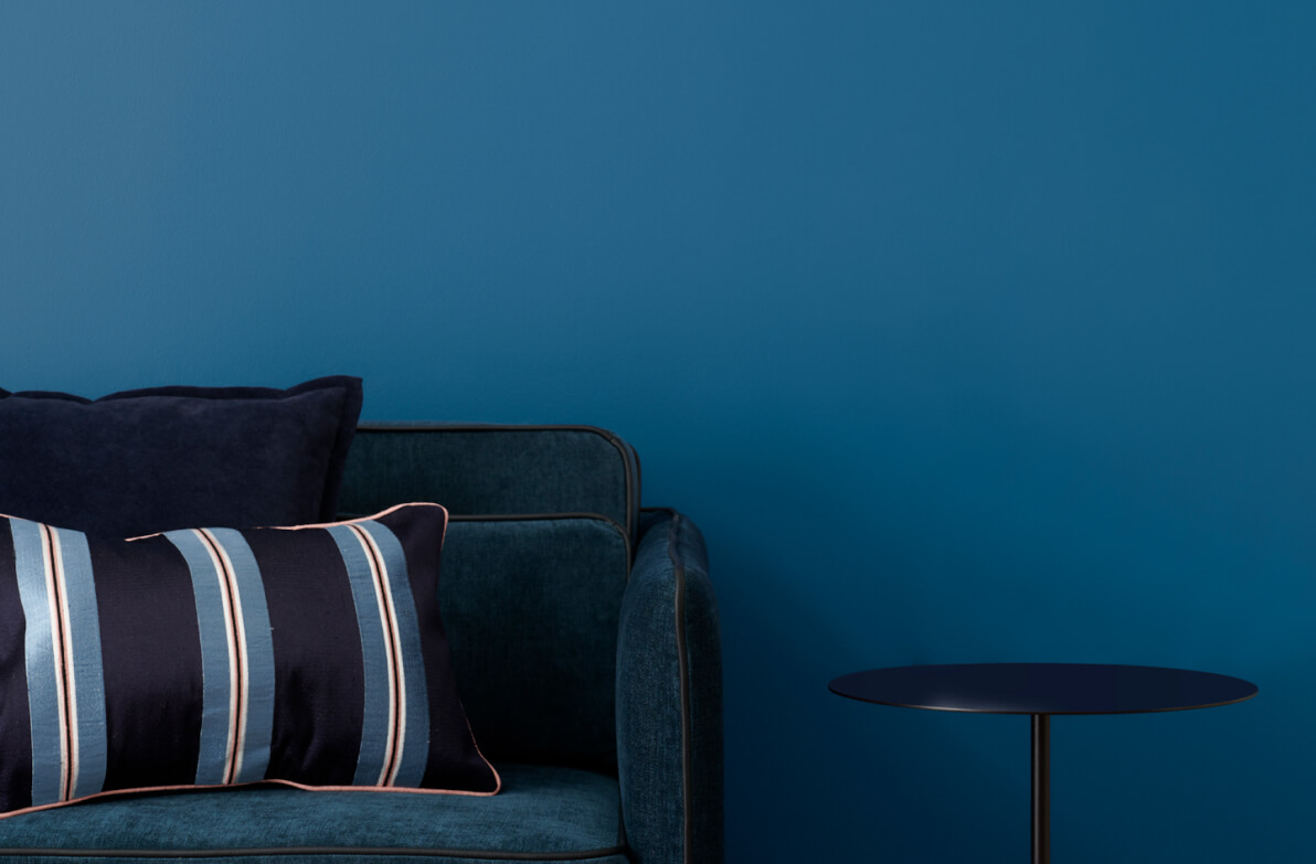 Wall painted in a deep blue paint