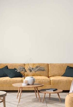 Natural living room with a orange sofa