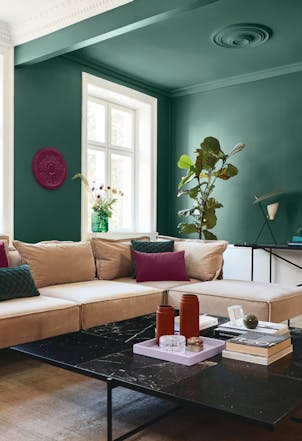 Living room painted with a green paint colour