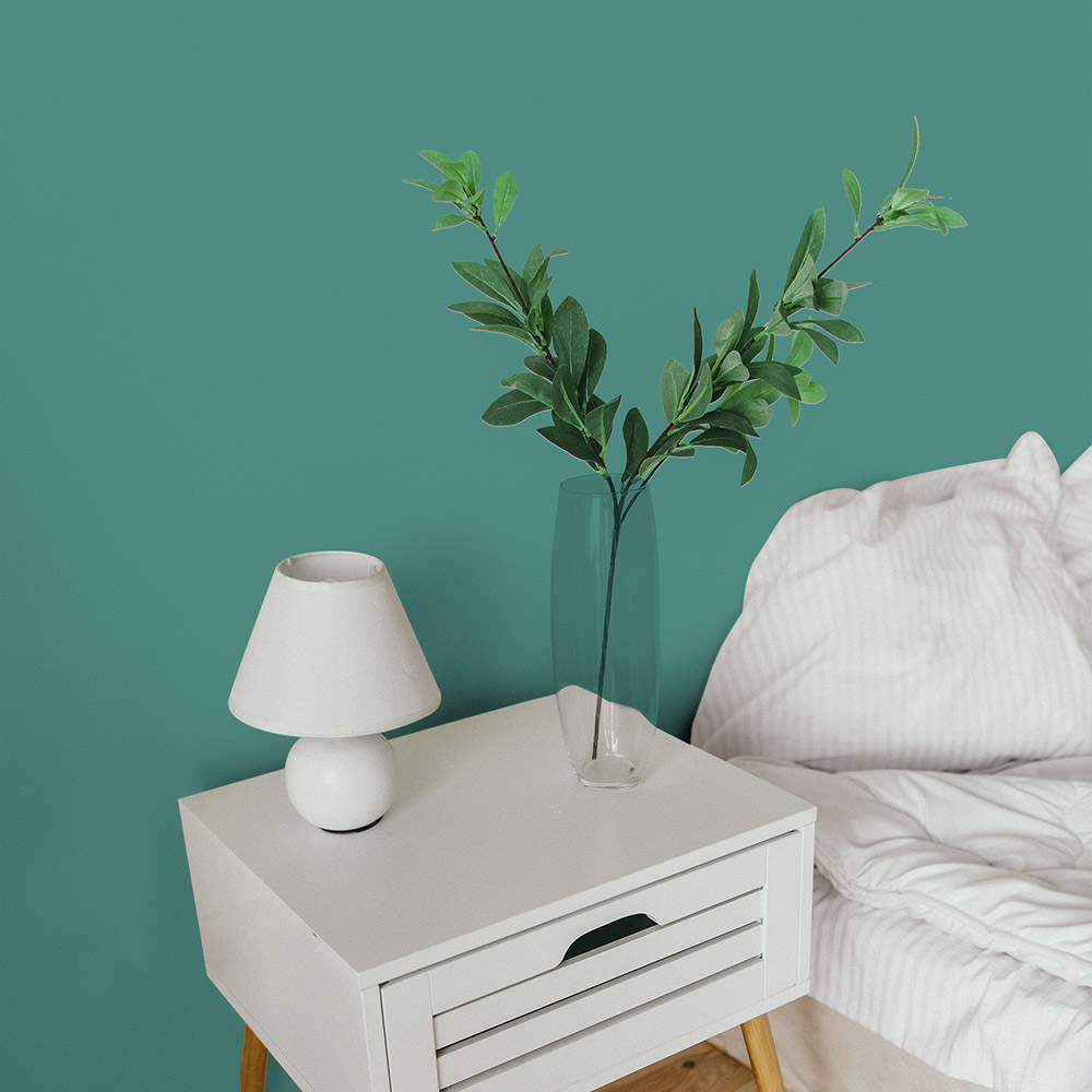 Teal Taffeta bedroom wall