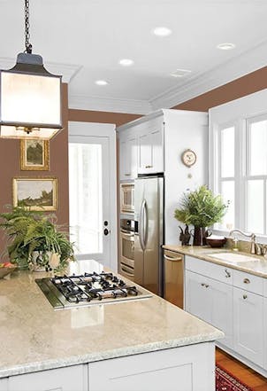 Kitchen wall painted with Johnstone's Prairie Fire