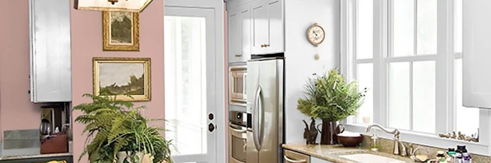 Kitchen painted with a soft pink paint colour