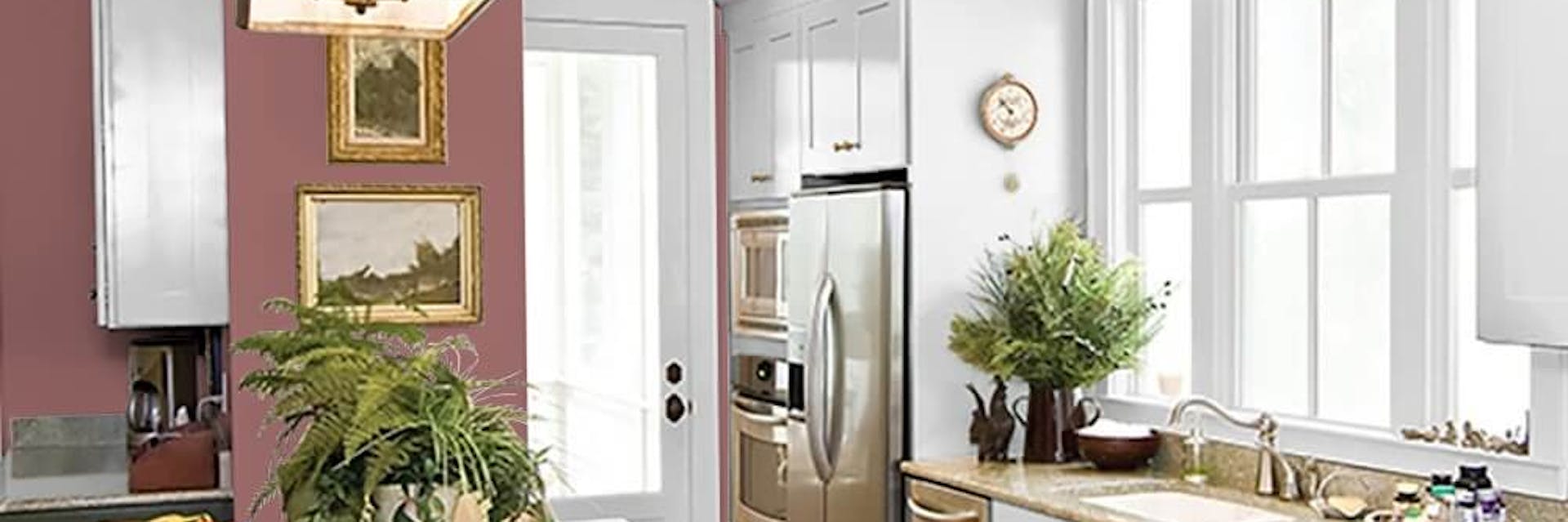 Kitchen painted with a soft red paint colour