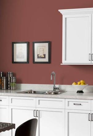 Kitchen painted with Johnstone's Burnished Leaf