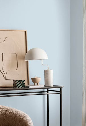 Living room painted in a pale blue paint