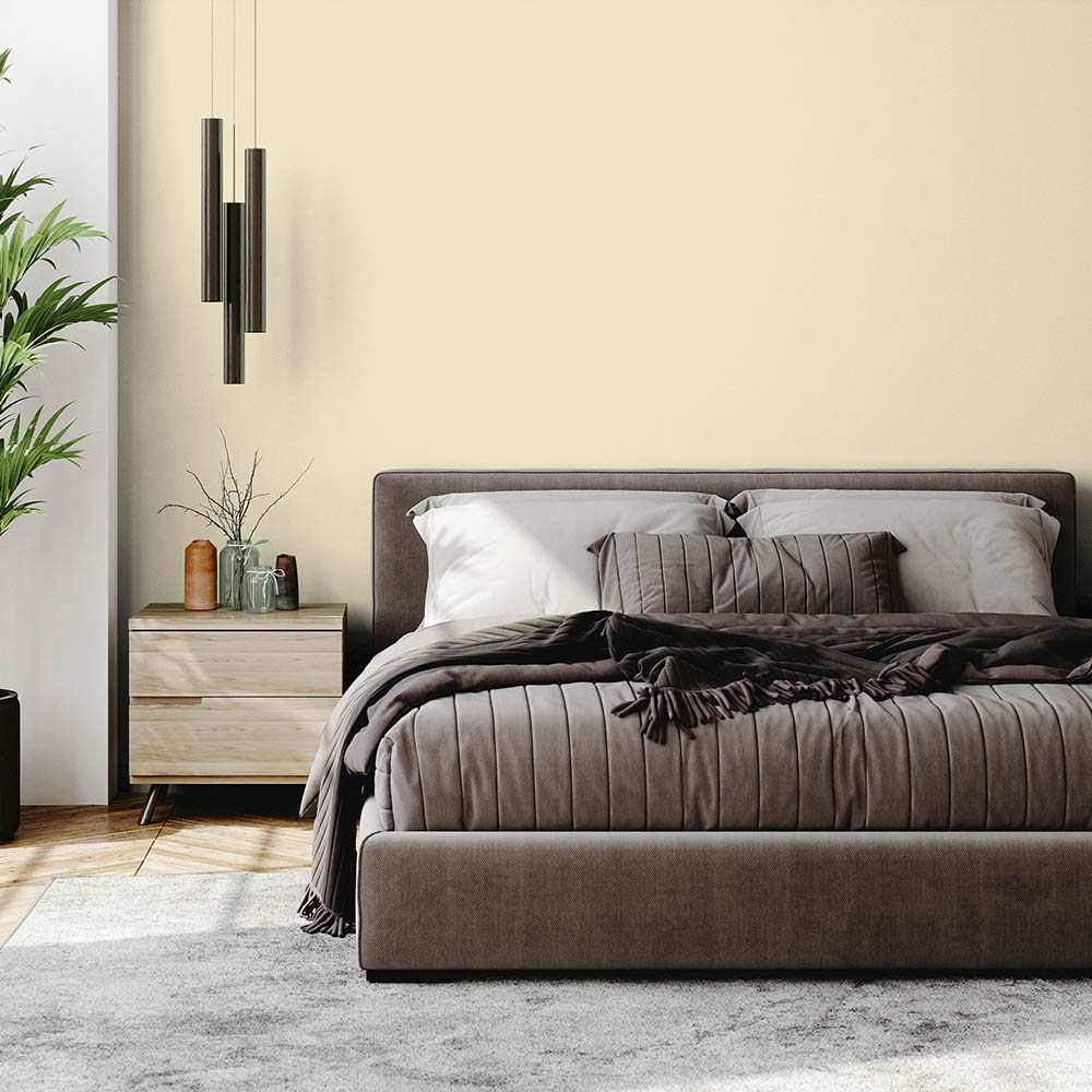 bedroom painted with Maiden Hair yellow