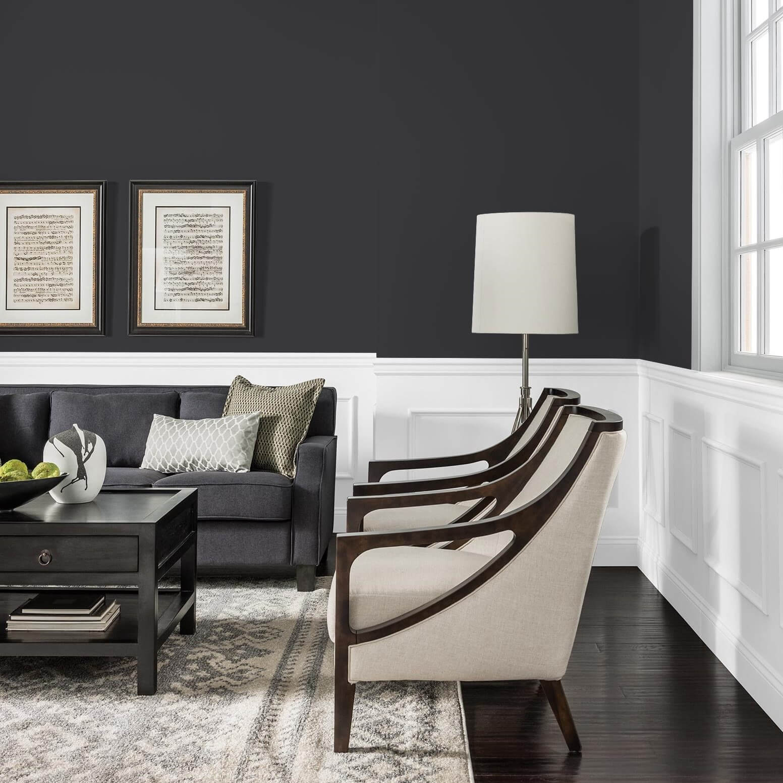 black and white living room