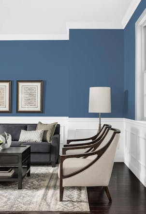living room painted with vintage denim blue paint