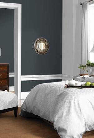 bedroom wall painted with Midnight Ocean