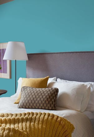 Bedroom painted with Johnstone's Ocean Turquoise
