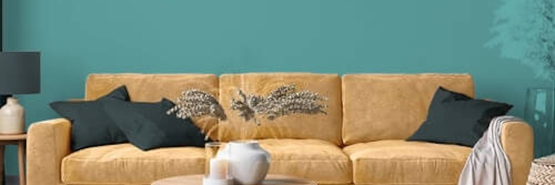 Living room painted with a aqua blue paint colour