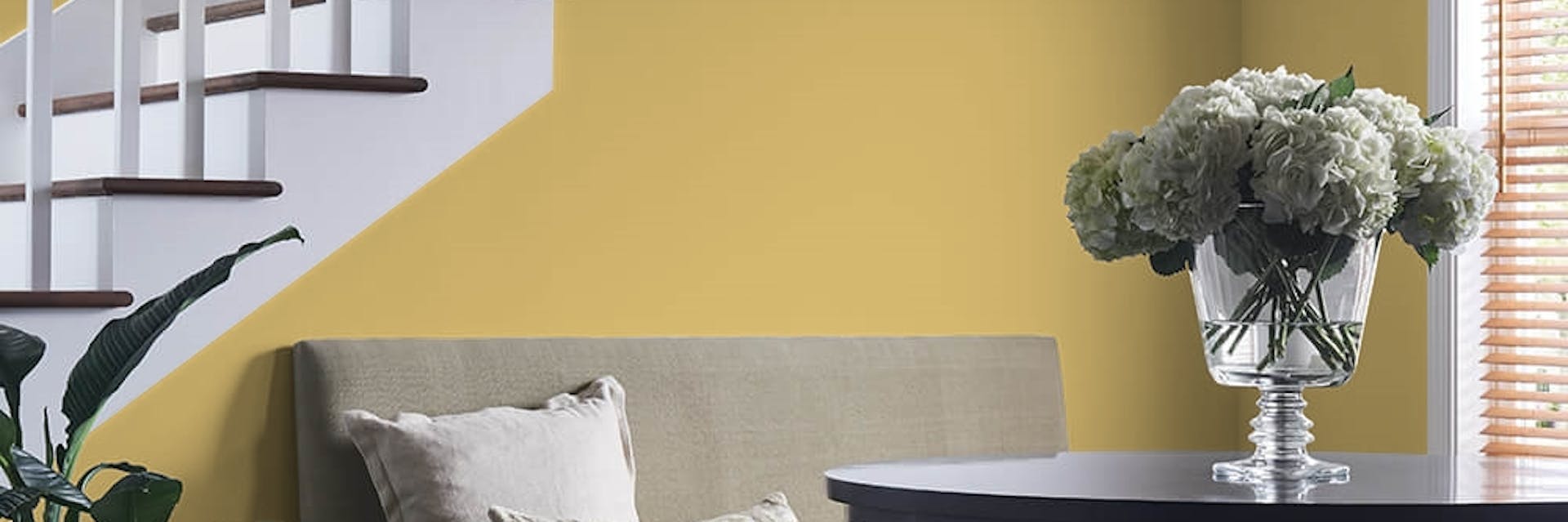 Wall painted in a warm yellow paint colour 