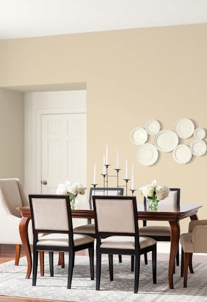 Dining room painted with Johnstone's Almond Brittle