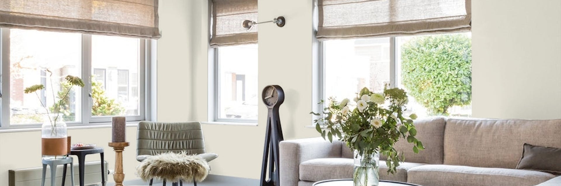 Living room painted with a pale neutral paint colour