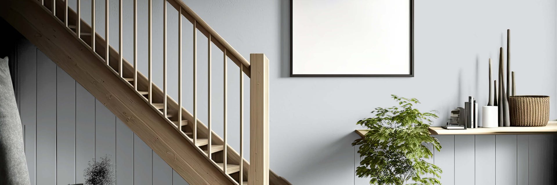 Hallway painted with a Johnstone's grey paint colour