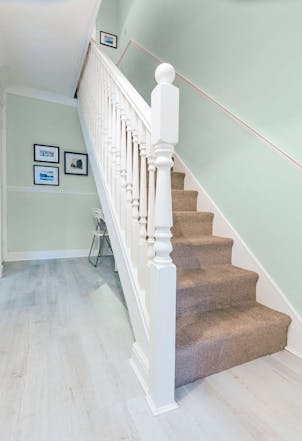 Hallway painted with Johnstone's Clair De Lune