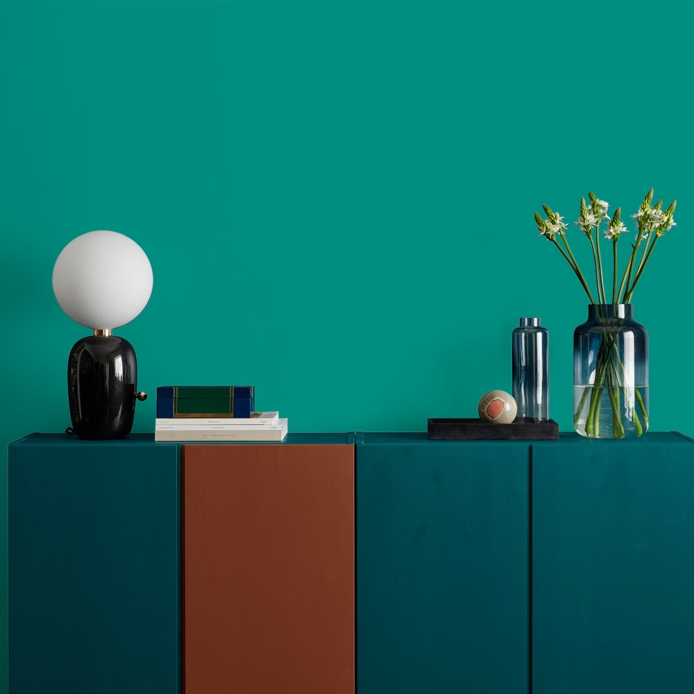 A wall painted with Torrid Turquoise