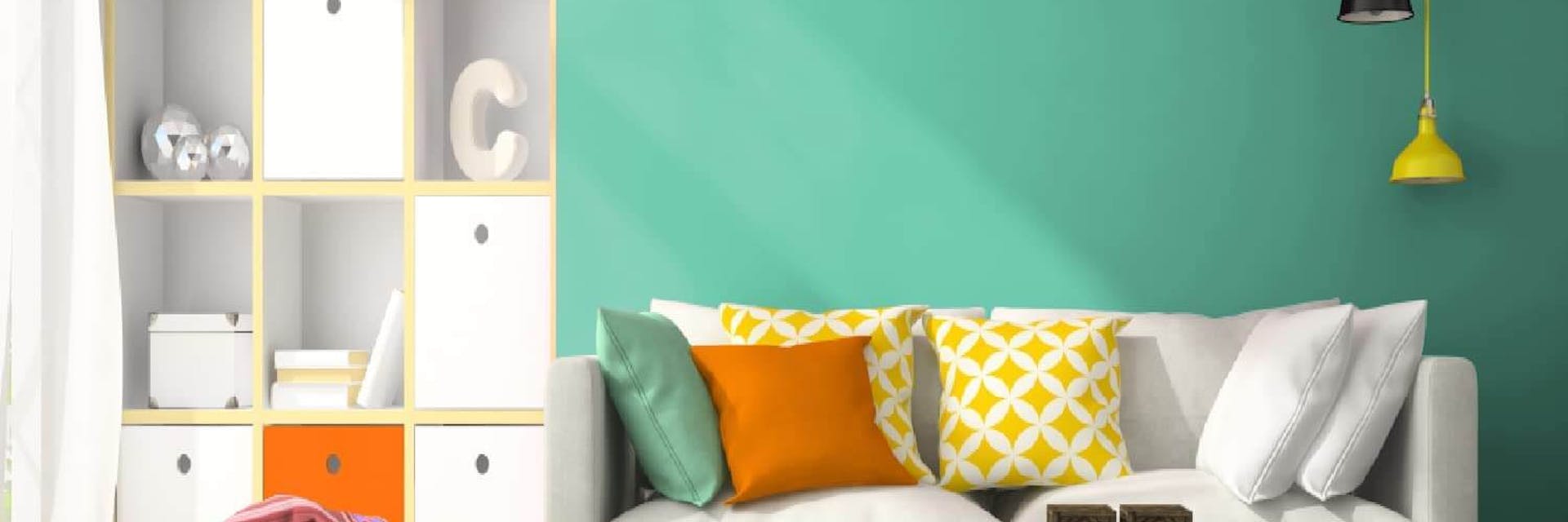 vibrant teal living room wall