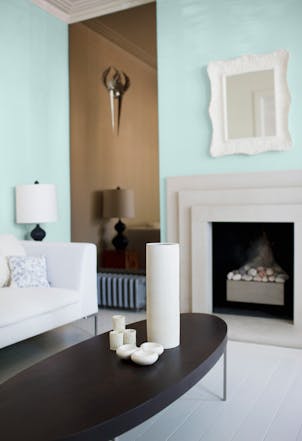 Living room painted in Cave Pearl