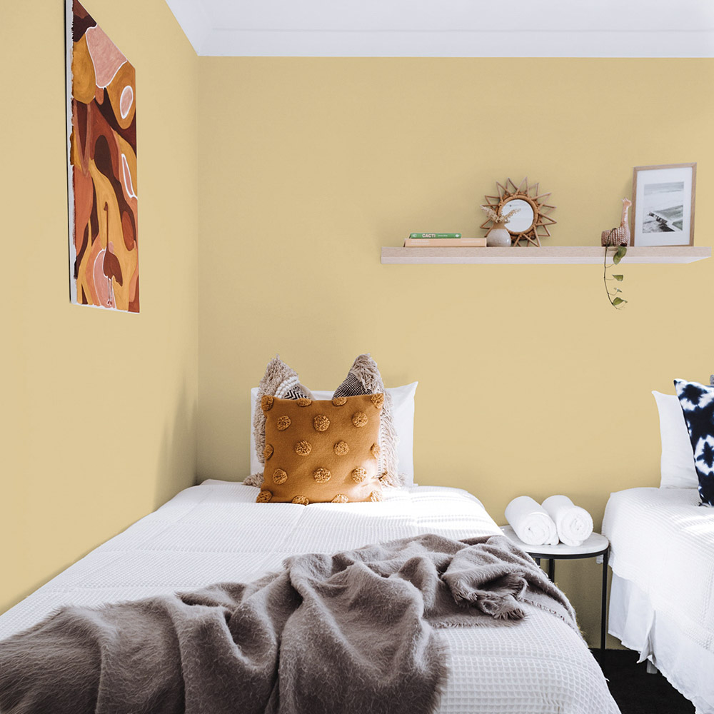 Bedroom painted with Johnstone's Brandy Butter