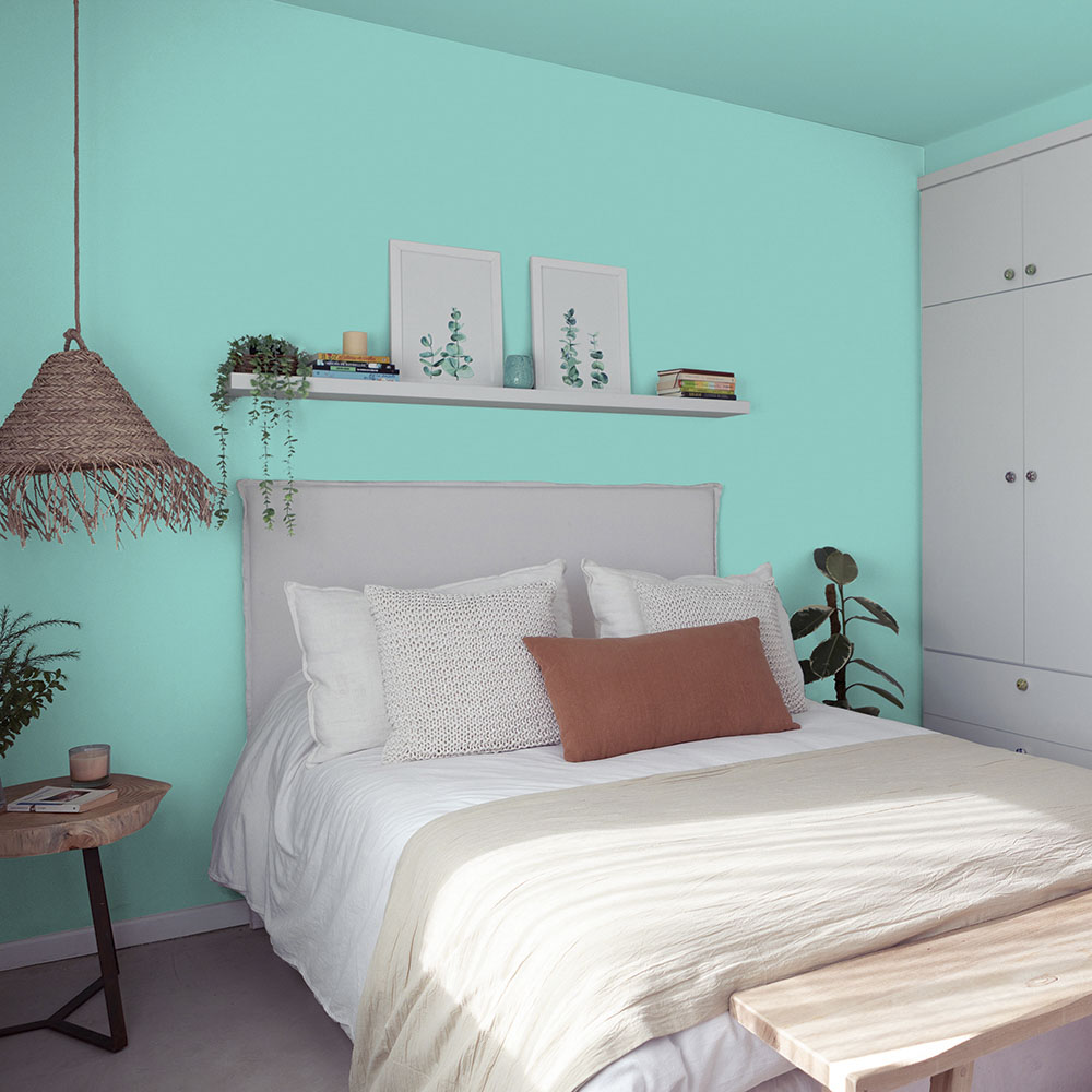  bedroom wall painted with a Johnstone's teal shade