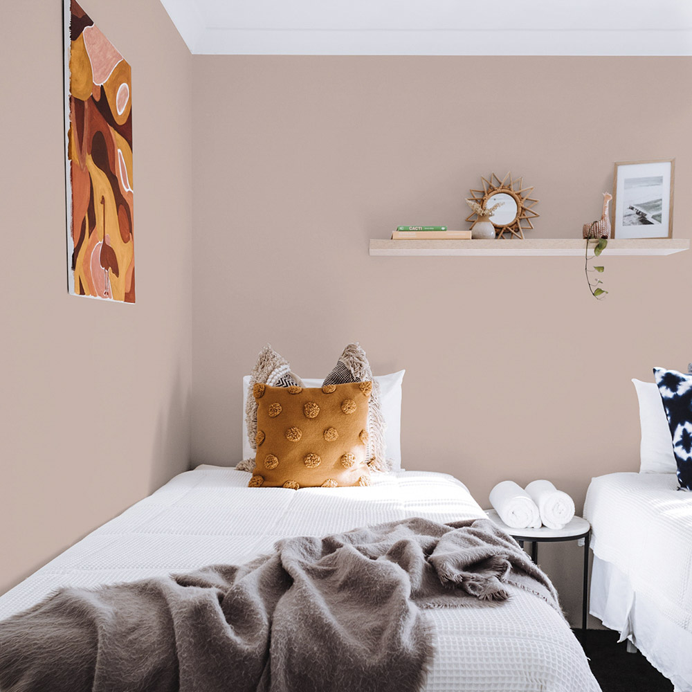 muted orange bedroom wall 