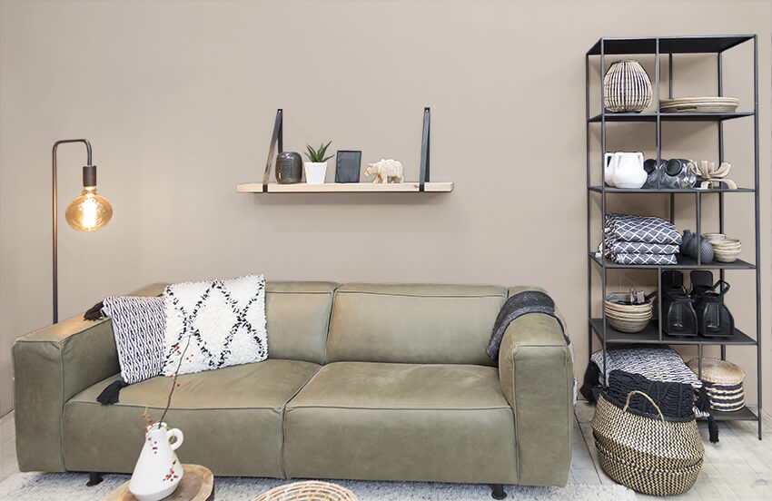 living room with a greige wall